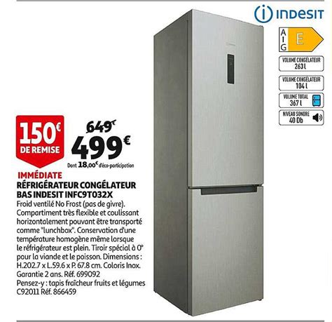 Promo R Frig Rateur Cong Lateur Bas Indesit Chez Auchan Icatalogue Fr