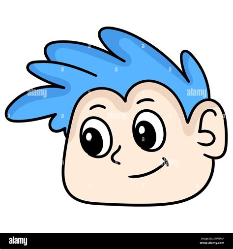 Blue Haired Boy Head Emoticon Doodle Icon Image Kawaii Stock Vector