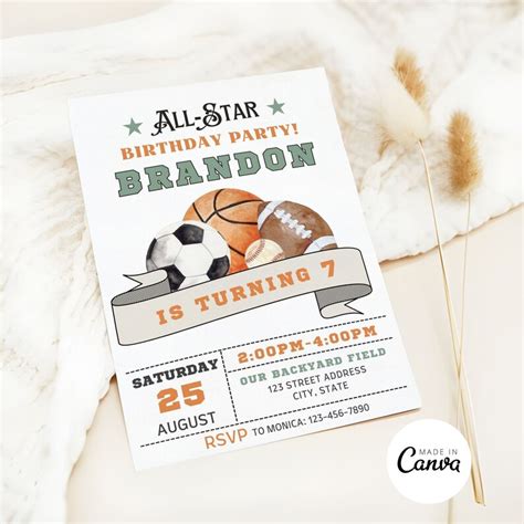 Editable Sports Birthday Invitation All Star Invite Template Sports