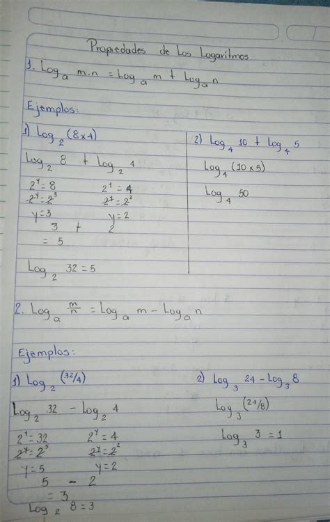 Enumere Y Defina Las Propiedades De Los Logaritmos Para Cada Una De