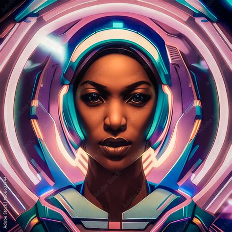 Generative Ai Retro Futuristic Adventure A Futuristic Synthwave Illustration Of A Female