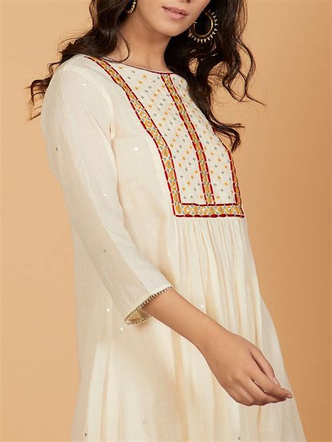 Buy Off White Embroidered Cotton Kurta Online At Theloom Kurti