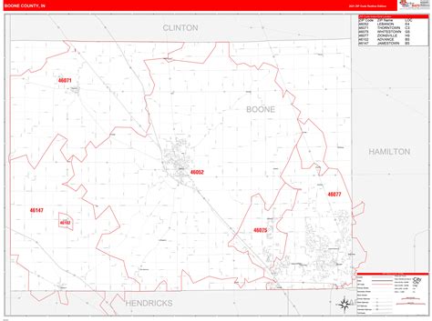 Boone County, IN Zip Code Wall Map Red Line Style by MarketMAPS - MapSales