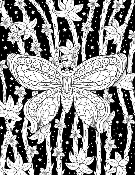 Midnight Butterflies Coloring Page For Adult Stock Illustration