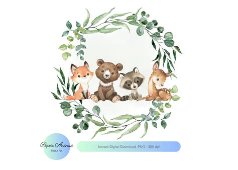 Woodland Animals PNG, Kids Sublimation Designs, Deer Bear Fox PNG, New