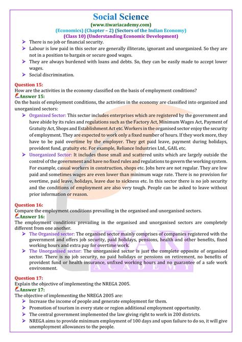 Ncert Solutions Class 10 Economics Chapter 2 Sectors Of Indian Economy