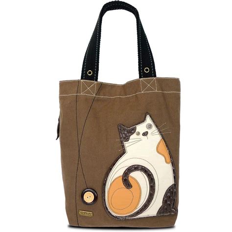 Chala Cat Tote Bag Side Zippered Pocket With Fish Puller Patterned