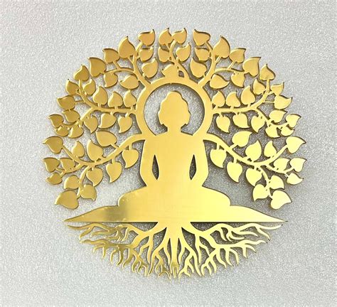 Acrylic Mahaveer Swami With Tree Cutout Gold