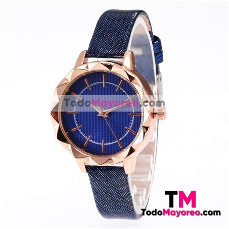 Reloj Destellos Azul Extensible Piel Sintetica Flor Sin Numeros R3648