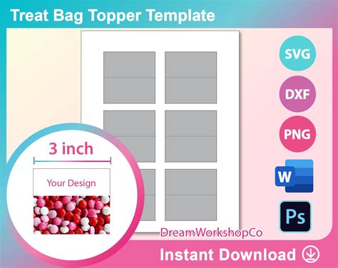 3 Width Treat Bag Topper Template Svg Dxf Ms Word Etsy