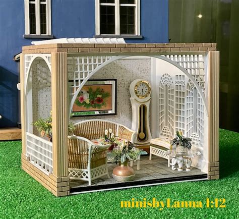 1 12 Dollhouse Roombox Gazebo Diorama Art Box With Moving Etsy