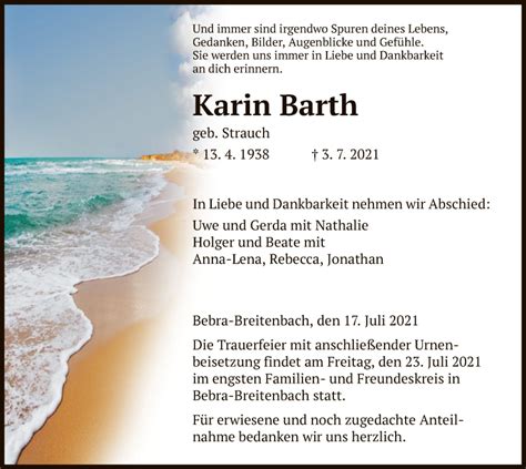 Traueranzeigen Von Karin Barth Trauer HNA De