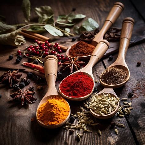 Premium Photo Spices And Herbs In Wooden Spoons On A Wooden Background