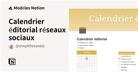 Modèle Calendrier éditorial réseaux sociaux Marketplace Notion