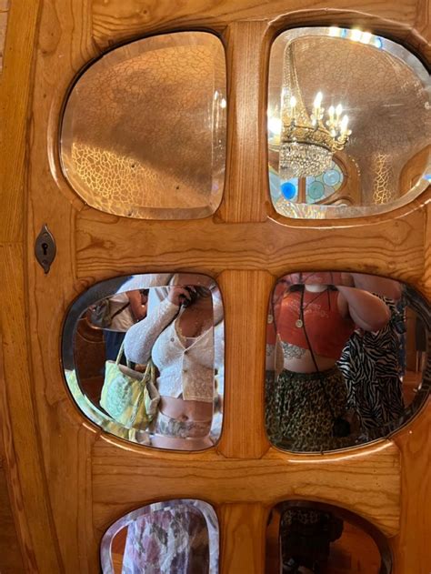 A Wooden Door With Three Mirrors On It