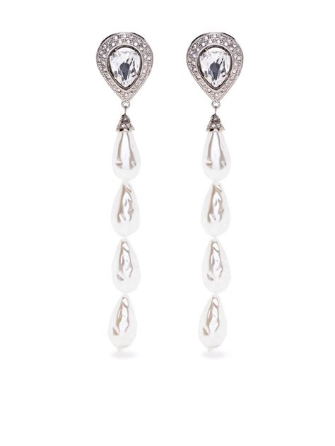 Alessandra Rich Crystal Embellished Pearl Drop Earrings Farfetch