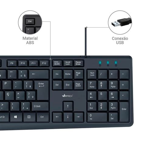 Teclado Usb Abnt Preto Kf Mouse Ptico Fio Usb Preto