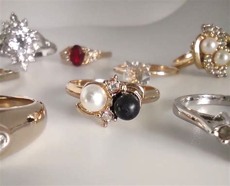 14 Beautiful Vintage Antique Costume Rings With Rhine… - Gem