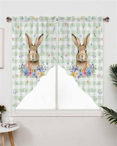 Easter Swag Valance Curtains Bunny Spring Flower Green Buffalo Rode