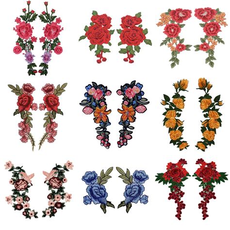 2pcset Embroidery Rose Flower Patch Applique Diy Crafts Stiker For Jeans Hat Bag Clothes