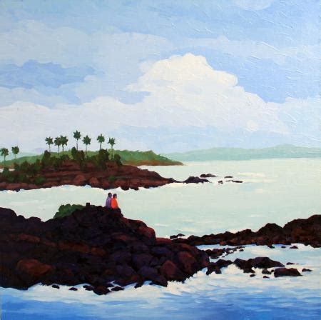 "Seashore": Blue Green Oil Painting by Tushar Patange | ArtZolo.com