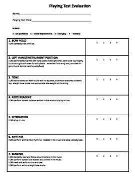 Playing Test Form For Orchestra Class Violin Viola Cello Bass