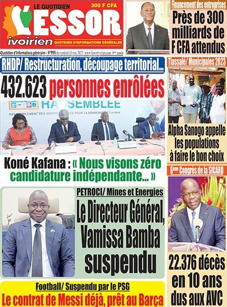 Titrologie De LEssor Ivoirien N1155 Du Vendredi 5 Mai 2023 Abidjan