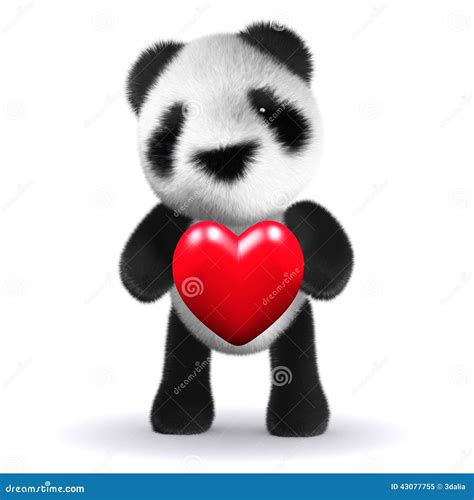 3d Baby Panda Bear Hugs A Heart Stock Illustration Image 43077755