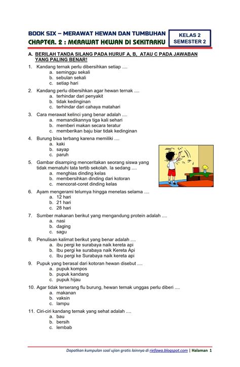 Download Soal Tematik Kelas 2 Semester 2 Tema 6 Subtema 2 Merawat