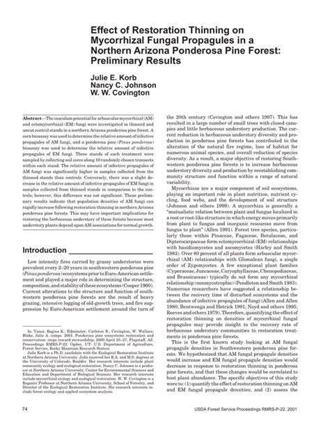 Effect Of Restoration Thinning On Mycorrhizal Fungal Propagules In A