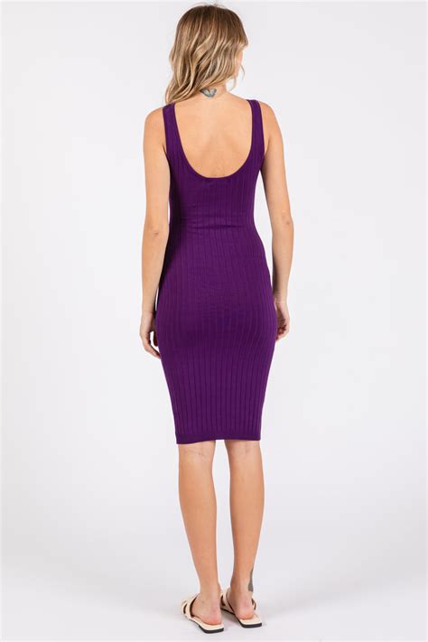 Purple Rib Knit Sleeveless Dress Pinkblush