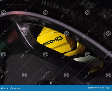 Closeup Shot Of A Mercedes Benz AMG GT 63s Break Caliper Behind The