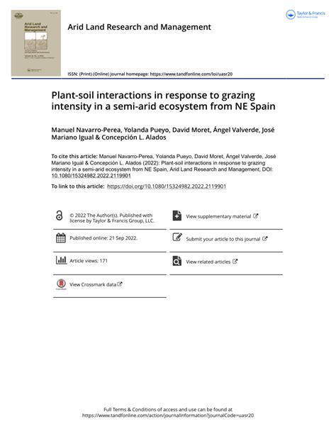 Pdf Plant Soil Interactions In Response To Grazing Intensity In A