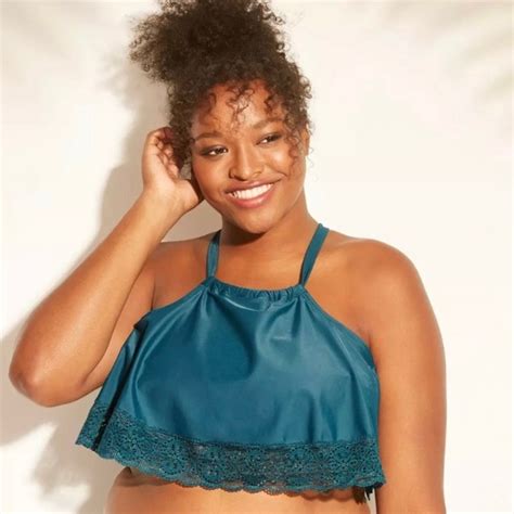 Xhilaration Swim New Xhilaration Lace Trim Flounce Bikini Top Teal