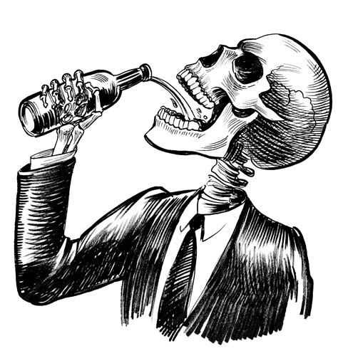 Premium Photo Human Skeleton Drinking Beer From The Bottle Ink Black