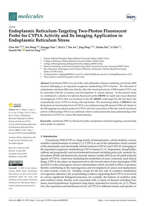 Pdf Endoplasmic Reticulum Targeting Two Photon Fluorescent Probe For