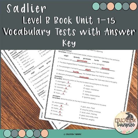 Sadlier Oxford Vocabulary Workshop Level B Units 1 15 Tests With Answer