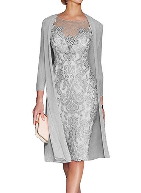 XSWPL Grey Women S Mother Of The Groom Dresses Tea Length With Jacket