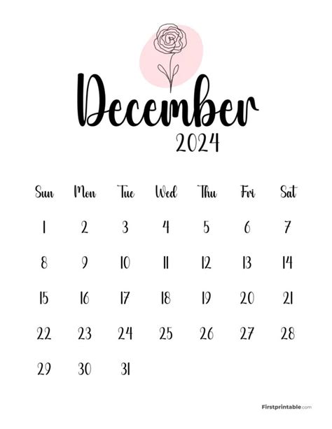 Cute Botanical Calendar Decemeber 2024 Printable Calendar December Calendar Free Printable