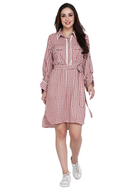 Get Classic Red Checkered Shirt Dress At Lbb Shop