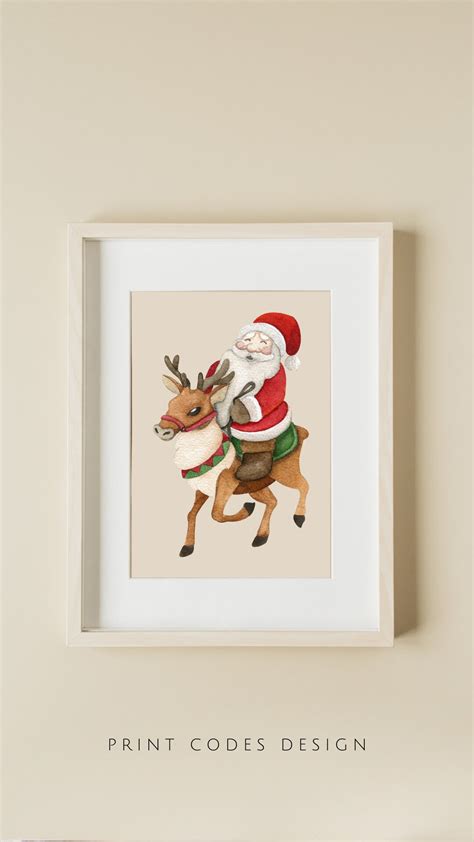 Santa Reindeer Art, Santa Art, Santa Print, Christmas Printable Wall ...