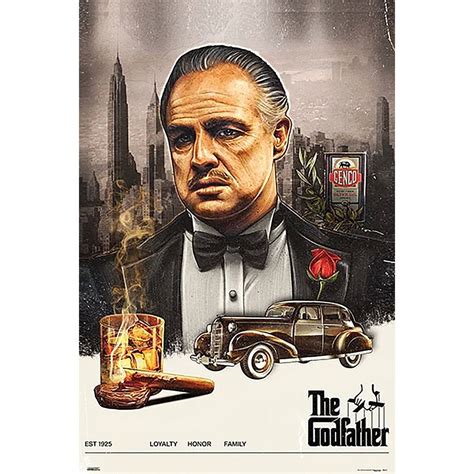 The Godfather Poster Don Vito Corleone Illustrated On Close Up