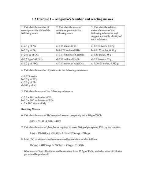 Moles And Reacting Masses