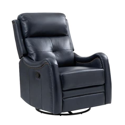 JAYDEN CREATION Gema Navy Genuine Leather Swivel Rocker Recliner With