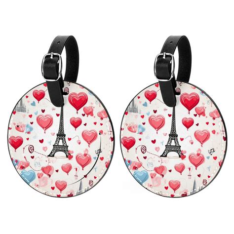 Eiffel Tower Valentine S Day Set Of 2pcs PU Leather Round Suitcase Tags