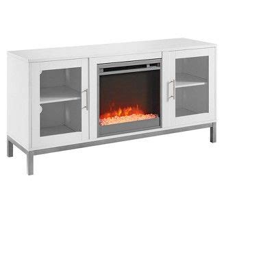 Wood Fireplace Tv Console With Metal Legs White Saracina Home