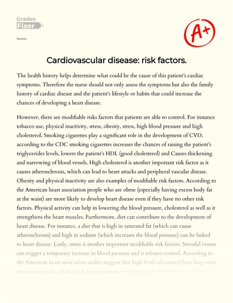 Cardiovascular Disease Risk Factors [essay Example] 477 Words