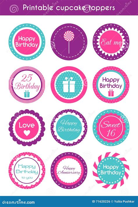 Printable Cupcake Toppers Stock Vector Illustration Of Round