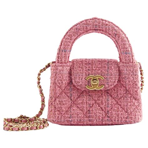 Chanel Bolsa Nano Kelly Tweed Rosa Con Herrajes Dorados En Venta En