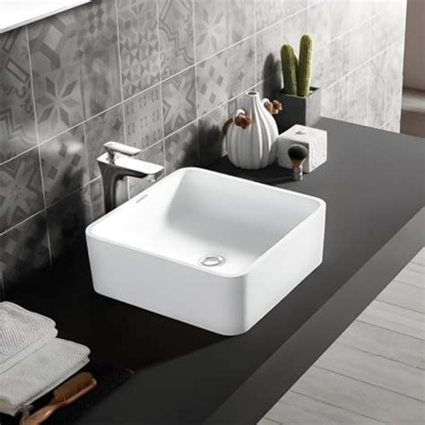 Lavabo Cuadrado De Cer Mica Color Blanco Sin Rebosadero Sobre Cubierta